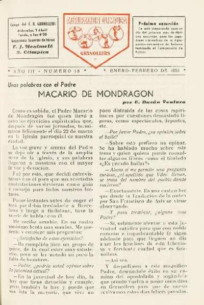 Agrupación Olímpica Granollers, n.º 18, 1/1953 [Ejemplar]