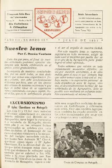 Agrupación Olímpica Granollers, n.º 22, 7/1953 [Ejemplar]