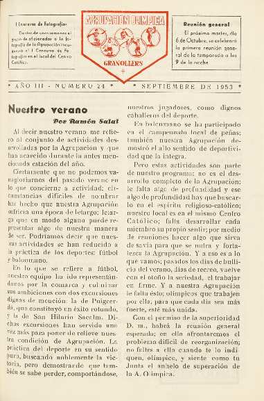 Agrupación Olímpica Granollers, núm. 24, 9/1953 [Exemplar]