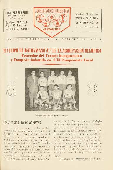 Agrupación Olímpica Granollers, núm. 29, 10/1954 [Exemplar]