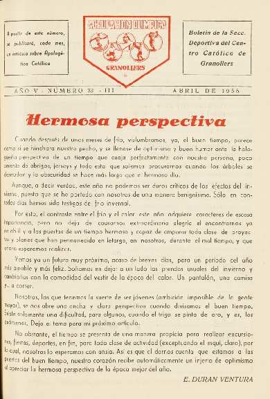 Agrupación Olímpica Granollers, núm. 33, 4/1955 [Exemplar]