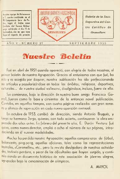 Agrupación Olímpica Granollers, n.º 37, 9/1955 [Ejemplar]