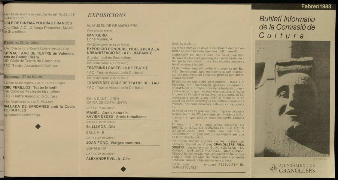 Butlletí informatiu de la Comissió de Cultura de l'Ajuntament de Granollers, 2/1983 [Ejemplar]
