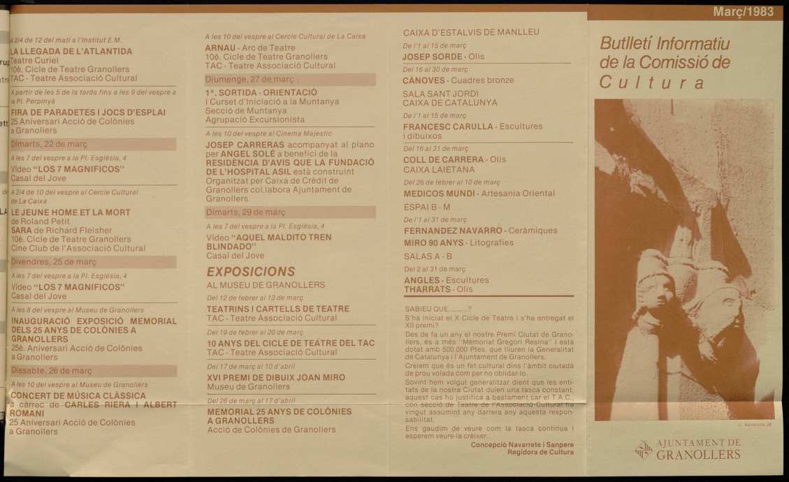 Butlletí informatiu de la Comissió de Cultura de l'Ajuntament de Granollers, 3/1983 [Ejemplar]