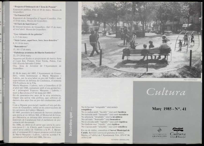 Butlletí informatiu de la Comissió de Cultura de l'Ajuntament de Granollers, #41, 3/1985 [Issue]