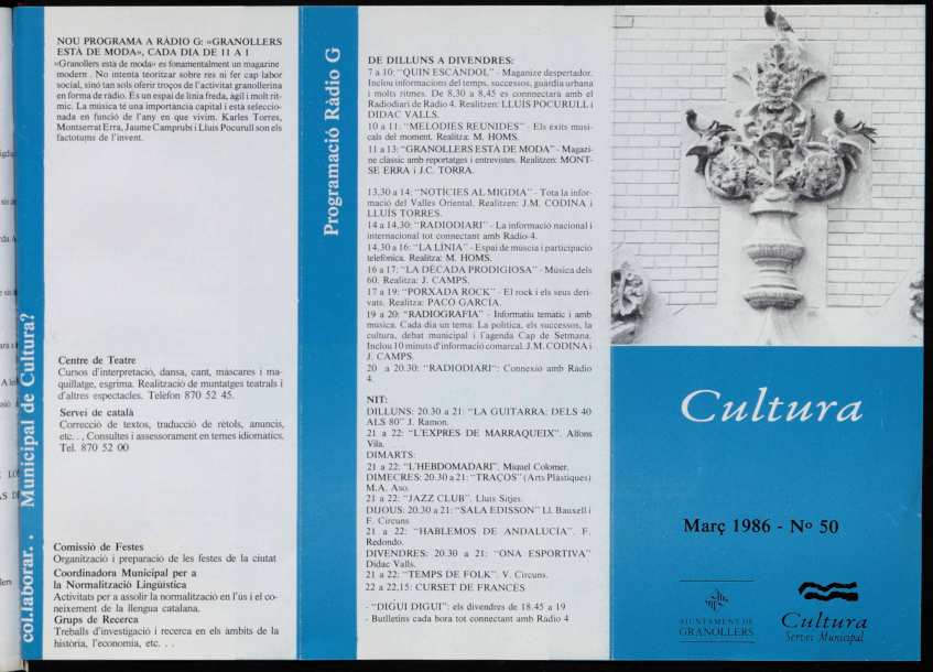 Butlletí informatiu de la Comissió de Cultura de l'Ajuntament de Granollers, #50, 3/1986 [Issue]