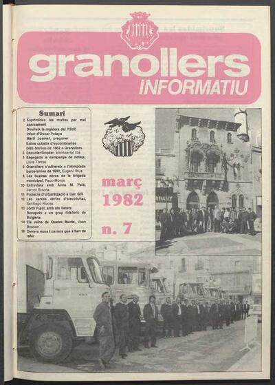 Granollers informatiu. Butlletí de l'Ajuntament de Granollers, #7, 3/1982 [Issue]