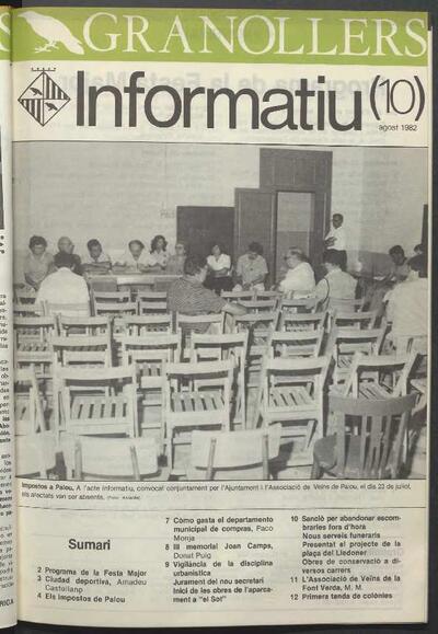 Granollers informatiu. Butlletí de l'Ajuntament de Granollers, #10, 8/1982 [Issue]