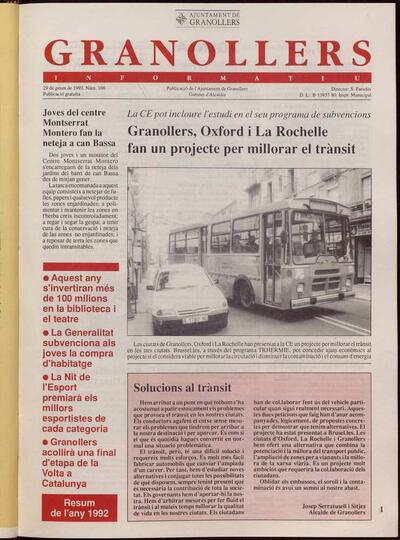 Granollers informatiu. Butlletí de l'Ajuntament de Granollers, #106, 29/1/1993 [Issue]