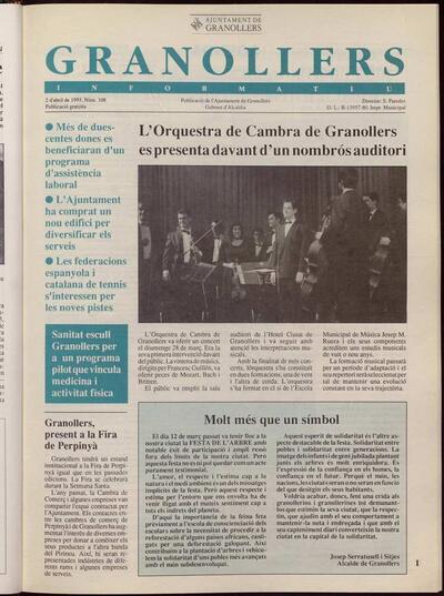 Granollers informatiu. Butlletí de l'Ajuntament de Granollers, #108, 2/4/1993 [Issue]