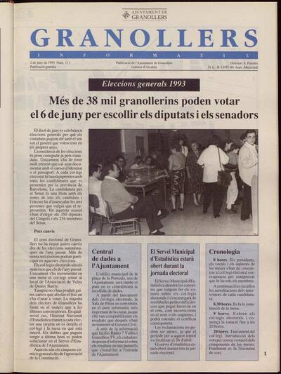 Granollers informatiu. Butlletí de l'Ajuntament de Granollers, #111, 2/6/1993 [Issue]
