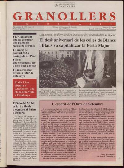 Granollers informatiu. Butlletí de l'Ajuntament de Granollers, #114, 3/9/1993 [Issue]