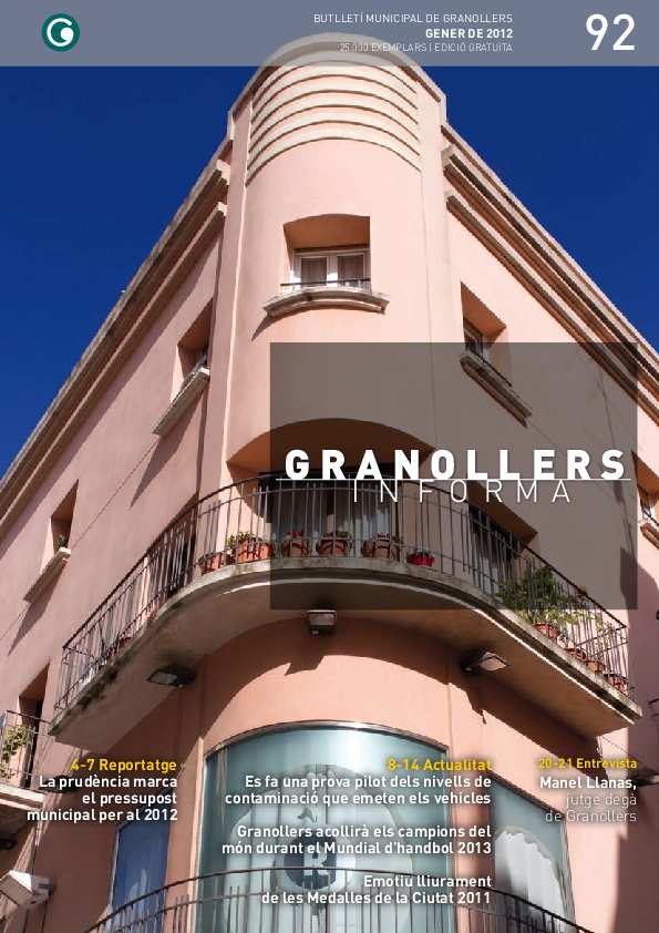 Granollers Informa. Butlletí de l'Ajuntament de Granollers, #92, 1/2012 [Issue]