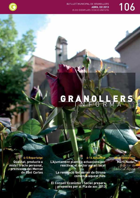 Granollers Informa. Butlletí de l'Ajuntament de Granollers, n.º 106, 4/2013 [Ejemplar]