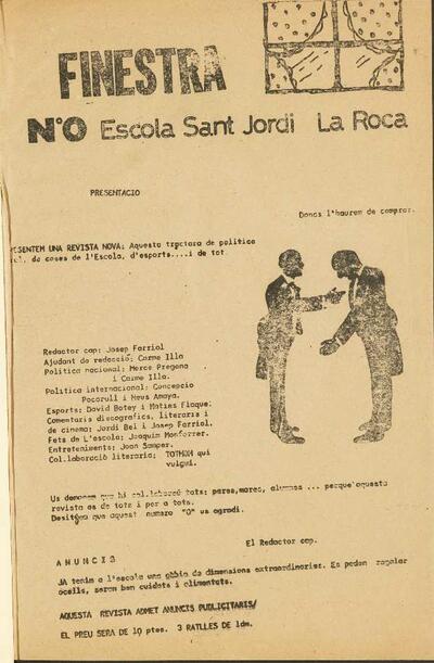 Finestra. Escola Sant Jordi La Roca del Vallès, 1/4/1975 [Issue]