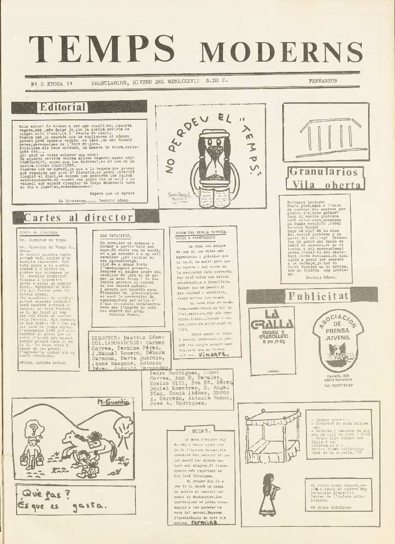Temps Moderns. Col·legi Públic Pereanton, núm. 2, 1/1987 [Exemplar]