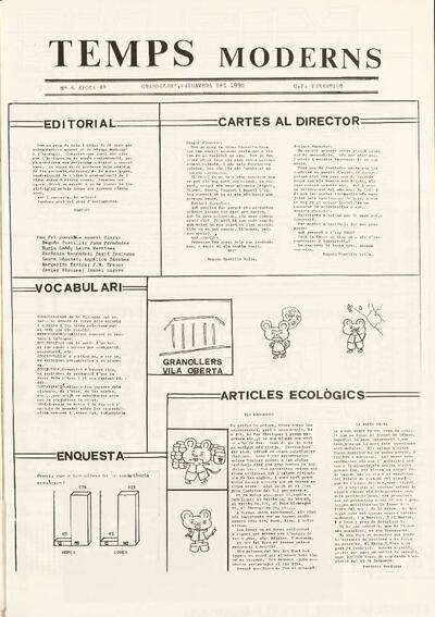 Temps Moderns. Col·legi Públic Pereanton, #6, 3/1990 [Issue]