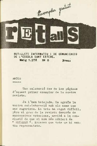 Retalls. Butlletí informatiu i de comunicació de l'Escola Sant Esteve, 5/1978 [Issue]