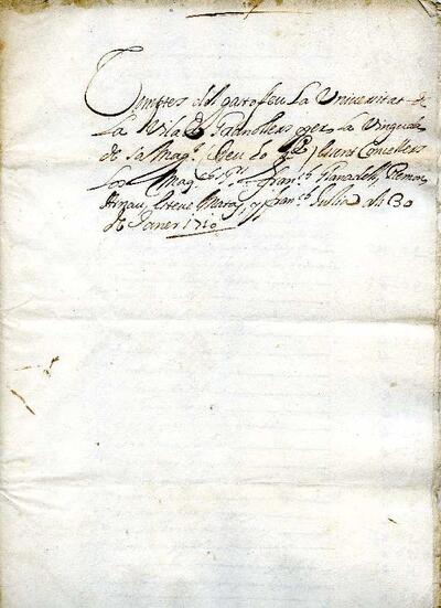 Comptes de les despeses ocasionades per la vinguda del rei a Granollers el dia 30 de gener de 1710 [Documento]