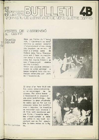 Butlletí Informatiu de l'Associació de Veïns Quatre Barris 4B, n.º 3, 1/7/1979 [Ejemplar]