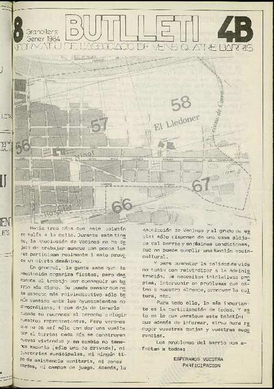 Butlletí Informatiu de l'Associació de Veïns Quatre Barris 4B, #8, 1/1/1984 [Issue]
