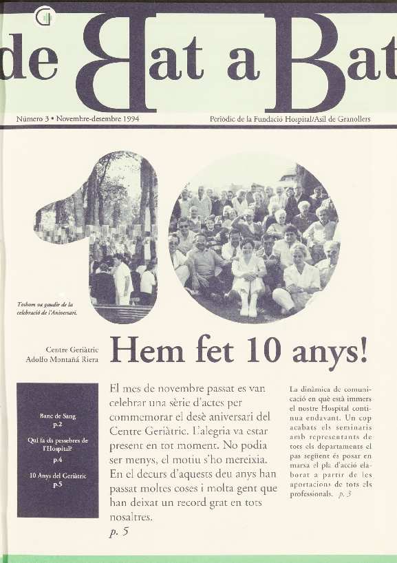 De Bat a Bat. Revista de l'Hospital General de Granollers, núm. 3, 11/1994 [Exemplar]