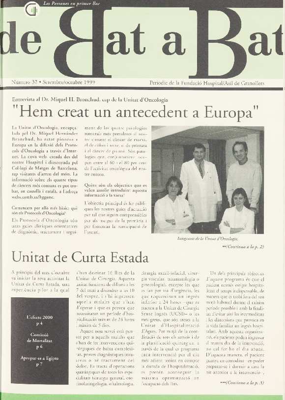 De Bat a Bat. Revista de l'Hospital General de Granollers, núm. 32, 9/1999 [Exemplar]